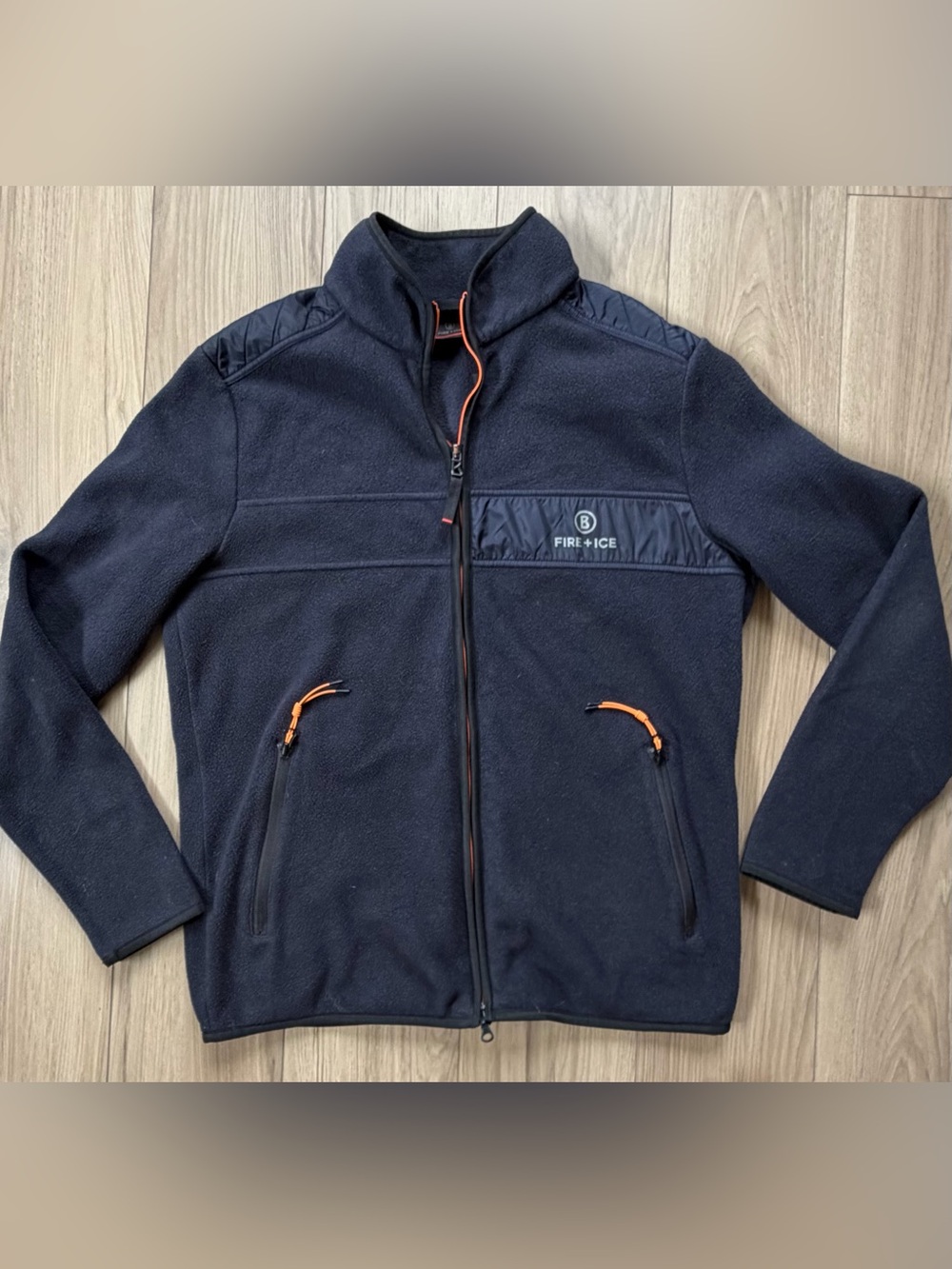Bergans Fire + Ice Josh Men's Navy Fleece Full-Zip Jacket Orange Zipper Pulls L